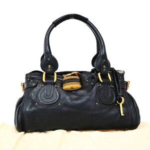 CHLOE Logo Paddington Padlock Shoulder Handbag Leather Black GHW Italy 620RL739